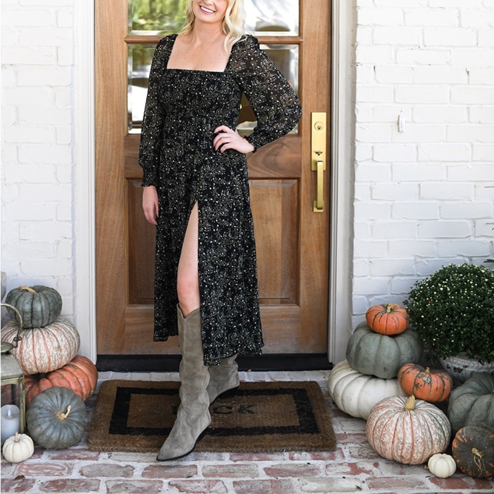 o.p.t. Classic Smocked Maxi Dress in Green Floral